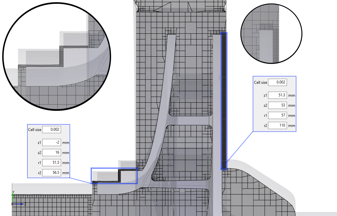Mesh resulting from using refinement zones in isolated regions Mesh resulting from using refinement zones in isolated regions
