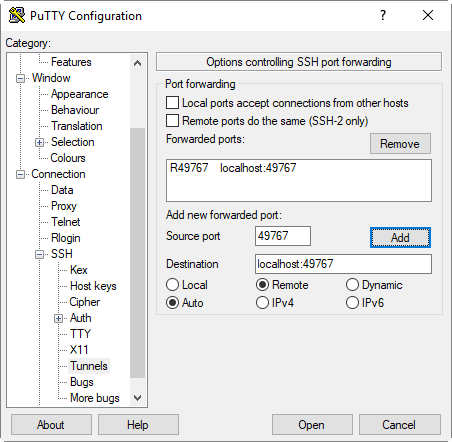 远程Putty端口转发